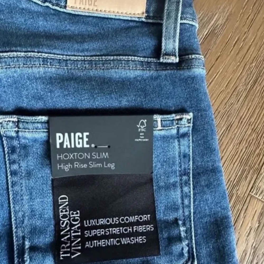 PAIGE Hoxton Slim Raw Hem High Rise Jeans 23 Eiffel Distressed NWT - Picture 4 of 9